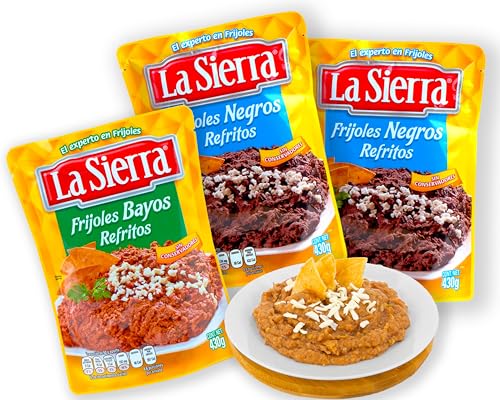 La Sierra Bohnenpaste - 2x schwarzes Bohnenmus und 1x helles Bohnenmus je 430g - gebratene Bohnen fertig zum servieren (Pack von 3), mexikanische baked beans von mexhaus