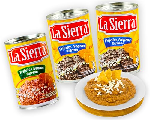 La Sierra Bohnenpaste Dose - 1x helles Bohnenmus und 2x schwarzes Bohnenmus je 430g - gebratene Bohnen fertig zum servieren (Pack von 3), mexikanische baked beans von mexhaus