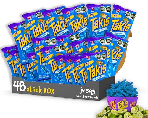 mexhaus Takis Blue Heat 56g - 48x Tüten Takis Chips Box Takis Fuego Chips Grosspackung Chips scharf (Pack von 48) von mexhaus