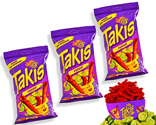 Takis Chips Fuego - (Pack von 3) je 56g - Chips Grosspackung Chips scharf Chips Box von mexhaus