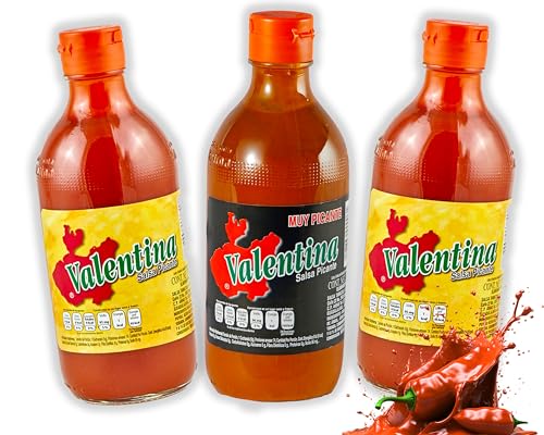 Valentina hot Sauce scharfe Soße - je 370ml scharfe chili Sauce Valentina Salsa Picante (3er Set (2x Gelb, 1x Schwarz)) von mexhaus
