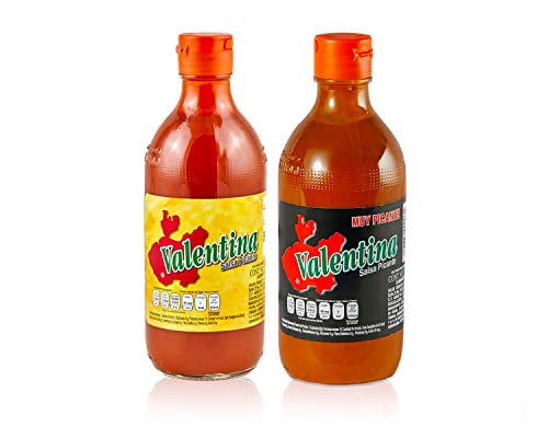 Valentina extra scharfe Soße - Mexican Hot - Spicy Sauce - Salsa Picante (2er Set – 1x Gelb, 1x Schwarz à 370ml) - glutenfrei, fettfrei und ohne Zucker - Perfekt für Gegrilltes, Tacos & mehr von mexhaus