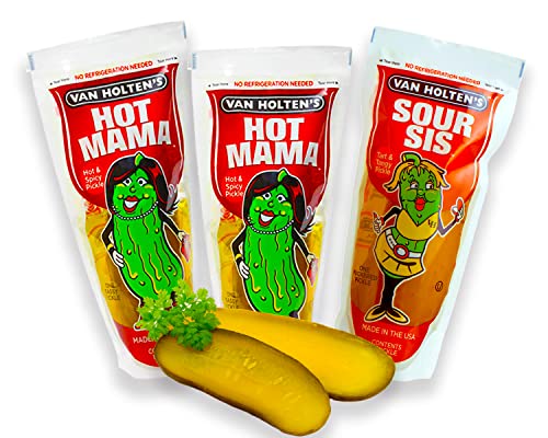 Van Holten Pickle - Saure Gurken in Pouch Set mit 2x Hot Mama Pickle und 1x Sour Sis Pickle (Pack von 3), Sour Pickle Mix von mexhaus