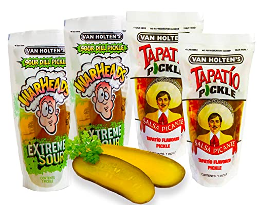 Van Holten Pickle - Saure Gurken in Pouch Set mit 2x Tapatio Pickle und 2x Warheads (Pack von 4), Sour Pickle Mix von mexhaus