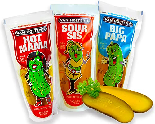 Van Holten Pickle - Saure Gurken in Pouch Set mit Hot Mama Pickle, Big Papa Pickle und Sour Sis Pickle (Pack von 3), Sour Pickle Mix von mexhaus