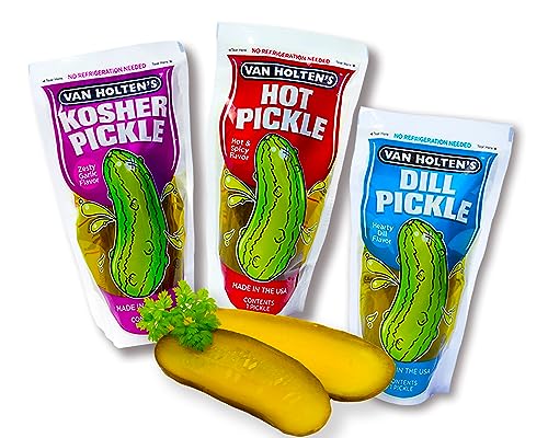 Mexhaus Van Holten Pickle - Saure Gurken in Pouch Set mit Hot Pickle, Dill Pickle und Garlic Pickle (Pack von 3), Sour Pickle Mix von mexhaus
