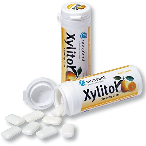 12x Miradent Xylitol Chewing Gum Zahnpflegekaugummis 30 Stück Dose fresh fruit (12x 30g) von miradent