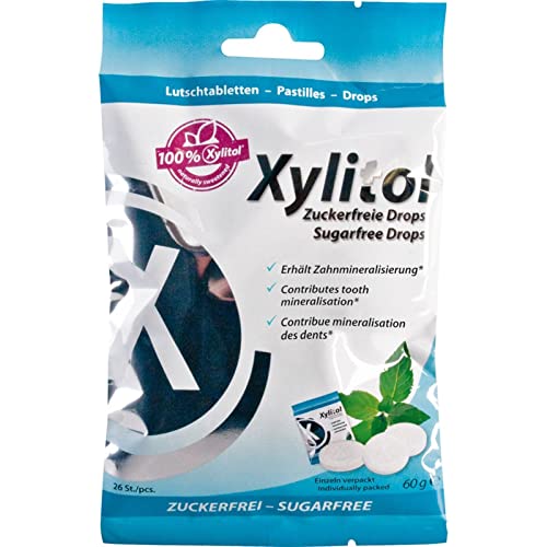 miradent Xylitol Drops Minze 60g | zuckerfreie Lutschbonbons | erfrischender Geschmack | vegan | ohne Aspartam, Sorbital, Laktose, Gluten von miradent