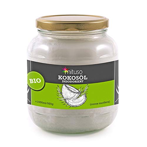 mituso Bio Kokosöl, Geschmacksneutral (desodoriert), 1er Pack (1 x 1000 ml) im praktischen Glas von mituso