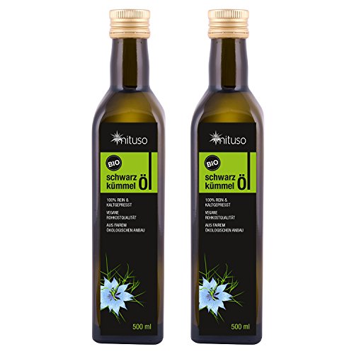 mituso Bio Schwarzkümmelöl, kaltgepresst, 2er Pack (2 x 500ml) von mituso