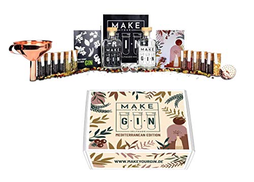 Make Your Gin Geschenkset - MEDITERRANE EDITION Gin zum Selbermachen - Botanicals + Bar Trichter + Anleitung mit Rezept von Mixcompany.de Bar & Glas