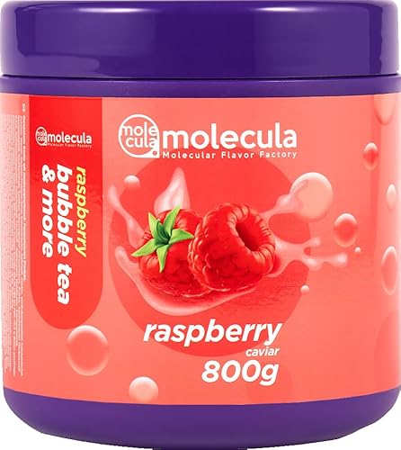 Bubble Tea Perlen Popping Boba Erdbeere | mit Strohhalme | Nahrungsergänzungsmittel Weniger Zucker Kaviar Himbeere 800g Fruchtperlen ohne künstliche Farbstoffe Bubbles | Strawberry Fruit von molecula molecula Molekularna Fabryka Samku