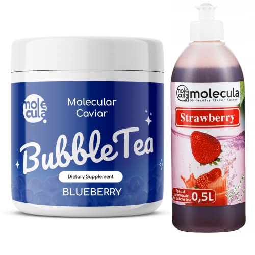 Molecula Bubble Tea Mini Set 1x Fruchtperlen Blaubeere 1x Sirup Erdbeere Becher Strohhalme Popping Boba von molecula molecula Molekularna Fabryka Samku