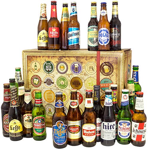 BIERE DER WELT Geschenk Box für Männer mit 24 Flaschen Bier + Geschenkkarten + mehr. Bier Geschenke für Männer als Bier Set im kompletten Biergeschenke aus aller Welt Set. Bier der Welt mit 24 Flaschen Bier von monatsgeschenke.de