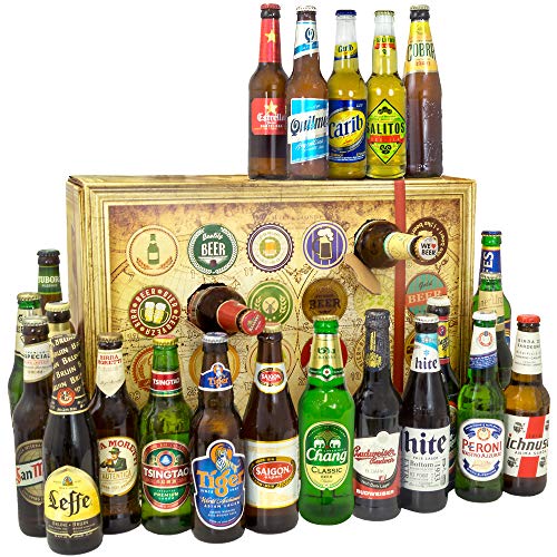 Bier Adventskalender Welt - tolles Geschenk für Männer - Adventskalender 2019 - mit 24 Biersorten in FLASCHEN - Bier Adventskalender International - Weihnachtsgeschenke Bier für Männer von monatsgeschenke.de