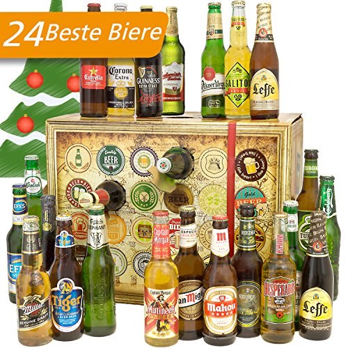 Bier Adventskalender Welt - tolles Geschenk für Männer - Adventskalender 2019 - mit 24 Biersorten in FLASCHEN - Bier Adventskalender International - Weihnachtsgeschenke Bier für Männer von monatsgeschenke.de