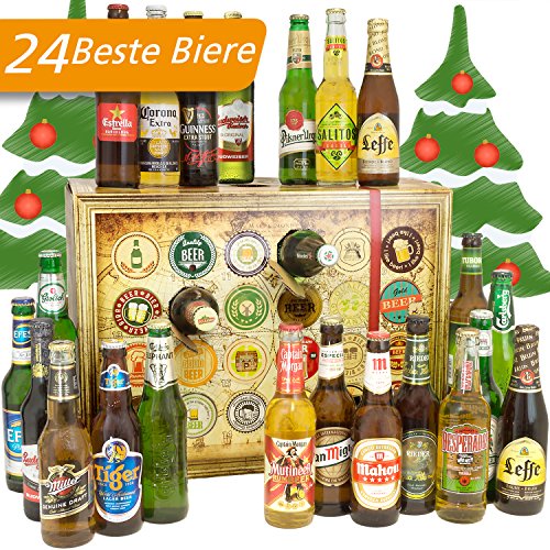 Bier Adventskalender Welt + Bierset Geschenk + Biersorten WELTWEIT + Adventskalender 2019 - mit 24 Biersorten in FLASCHEN + Bieradventskalender Welt 2019 + Weihnachtsgeschenke Bier für Männer von monatsgeschenke.de