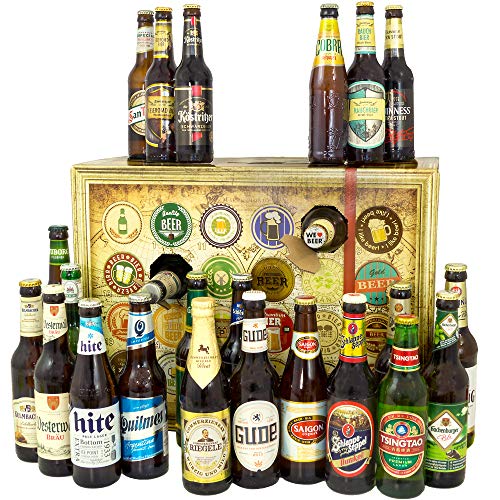 Bier Adventskalender Welt und Deutschland mit San Miguel + Saigon + Rothaus + mehr / Biersorten aus aller WELT & DEUTSCHLAND / Bieradventskalender 2019 - mit 24 Biersorten in FLASCHEN von monatsgeschenke.de