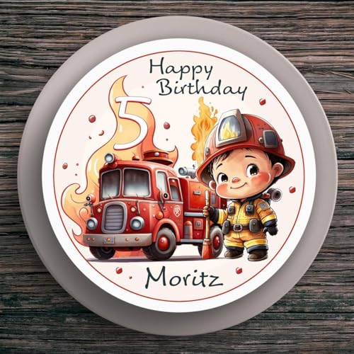 Tortenaufleger Geburtstag Feuerwehr #1 Name & Zahl (20cm) von muckki.de