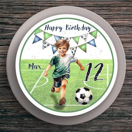 Tortenaufleger Geburtstag Fußball #6 Name & Zahl (20cm) von muckki.de