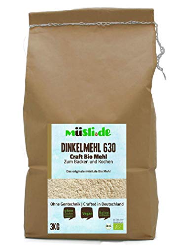 müsli.de BIO Dinkelmehl Type 630-3kg, zum Backen (z.B. Brot, Brötchen, Gebäck und Kuchen) und Kochen geeignet. von müslide