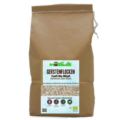 müsli.de BIO Gerstenflocken 1x3kg, für eine vegane Ernährung geeignet. Knackiger Geschmack dank Vollkornflocken. Starte klassisch in den Tag! (3kg Beutel (1 Stück)) von müslide