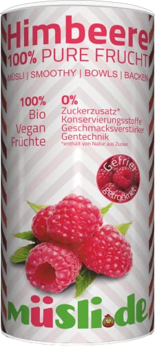 müsli.de Bio Gefriergetrocknete Himbeeren in der 150g Dose. Packe die geballte Ladung an Vitaminen und Geschmack in dein Müsli, Porridge oder Smoothie. von müslide