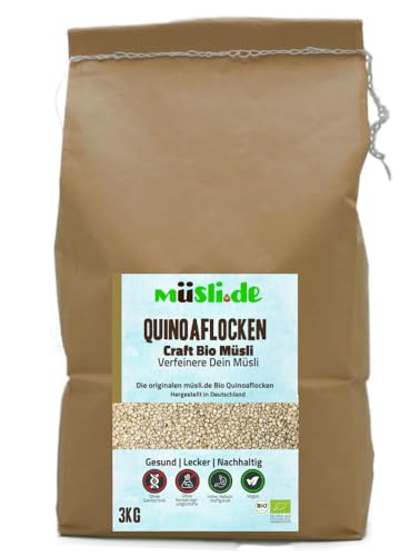 müsli.de BIO Quinoaflocken 1x3kg, für eine vegane Ernährung geeignet. Aromatisch nussiger Geschmack. Für einen leckeren Start in den Tag! (3kg Beutel (1 Stück)) von müslide