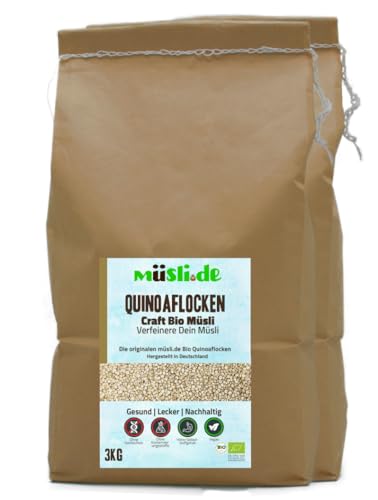 müsli.de BIO Quinoaflocken 1x3kg, für eine vegane Ernährung geeignet. Aromatisch nussiger Geschmack. Für einen leckeren Start in den Tag! (3kg Beutel (2 Stück)) von müslide