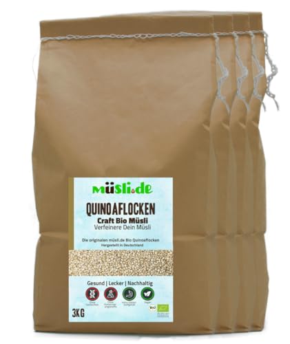 müsli.de BIO Quinoaflocken 1x3kg, für eine vegane Ernährung geeignet. Aromatisch nussiger Geschmack. Für einen leckeren Start in den Tag! (3kg Beutel (2 Stück)) von müslide