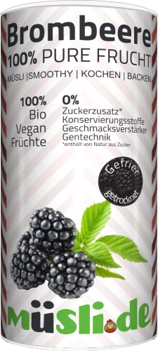 müsli.de Bio Gefriergetrocknete Brombeeren in der 150g Dose. Packe die geballte Ladung an Vitaminen und Geschmack in dein Müsli, Porridge oder Smoothie. von müslide