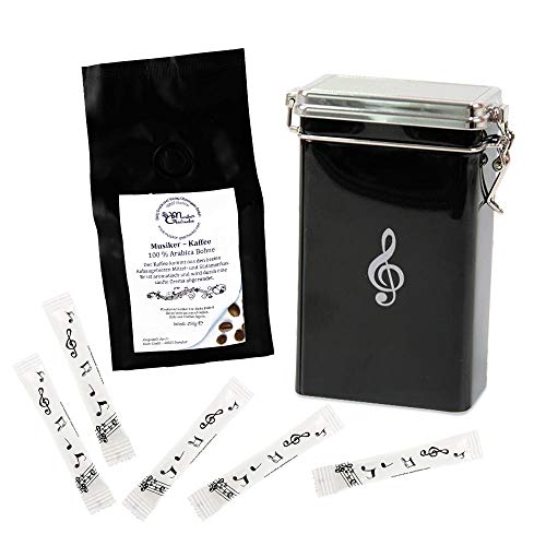 Geschenkset Musiker-Kaffee, Dose mit Violinschlüssel und Zuckersticks für Musiker (mit ganzen Bohnen) von mugesh