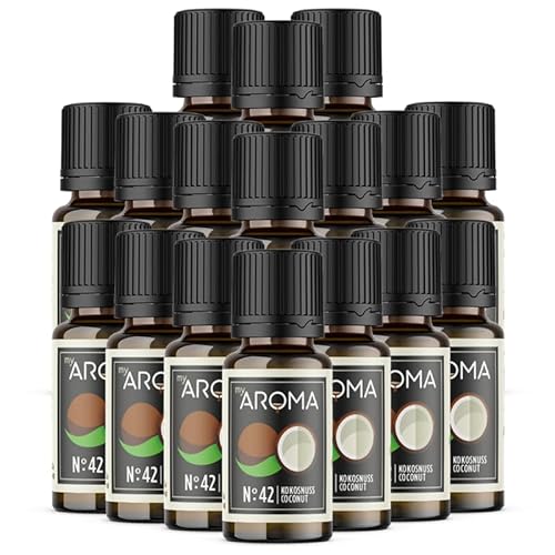 myAROMA flavour drops – Kokosnuss 17x10ml, flavour drops zuckerfrei, kalorienfrei & vegan, natürliches Lebensmittelaroma ohne künstliche Farbstoffe für Backen, Essen und Trinken, Nr. 42 von my AROMA