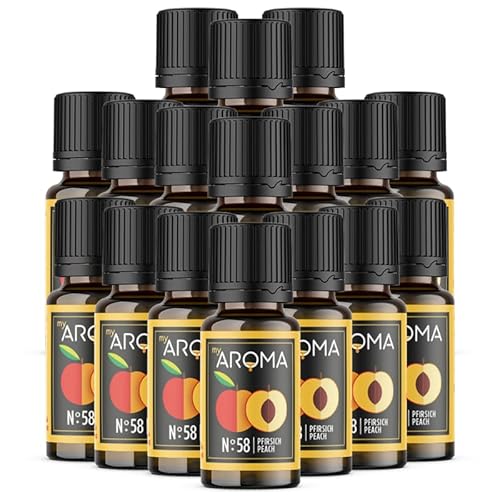 myAROMA flavour drops – Pfirsich 17x10ml, flavour drops zuckerfrei, kalorienfrei & vegan, natürliches Lebensmittelaroma ohne künstliche Farbstoffe für Backen, Essen und Trinken, Nr. 58 von my AROMA
