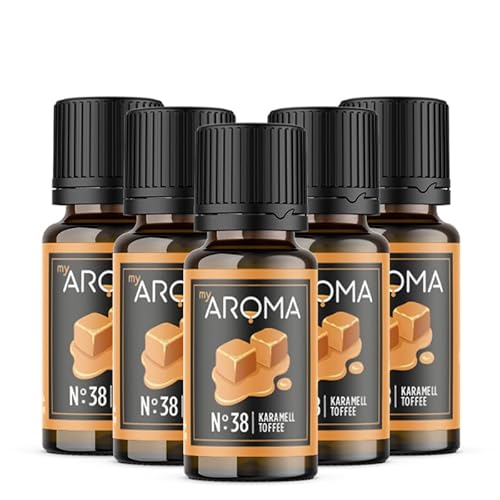 myAROMA flavour drops – Karamell 5x10ml, flavour drops zuckerfrei, kalorienfrei & vegan, natürliches Lebensmittelaroma ohne künstliche Farbstoffe für Backen, Essen und Trinken, Nr. 38 von my AROMA
