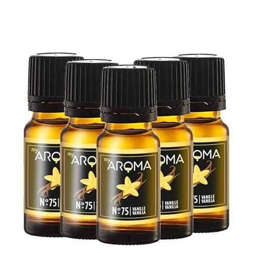 myAROMA flavour drops – Vanille 5x10ml, flavour drops zuckerfrei, kalorienfrei & vegan, natürliches Lebensmittelaroma ohne künstliche Farbstoffe für Backen, Essen und Trinken, Nr. 75 von my AROMA