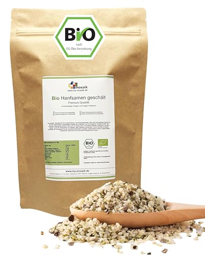 Bio Hanfsamen geschält von my-mosaik aus kontrolliert biologischem Anbau (1000g),vegan, zum Kochen und Backen von my-mosaik