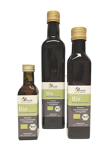 my-mosaik Bio Schwarzkümmelöl ungefiltert 100% naturrein, kaltgepresst, ägyptisch reich an mehrfach ungesättigten Fettsäuren für die gesunde Küche oder zur Hautpflege einsetzbar (2x500ml) von my-mosaik