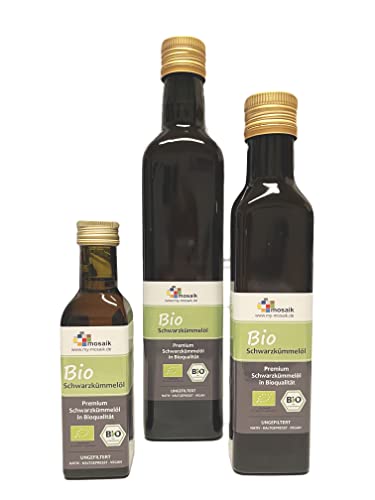 my-mosaik Bio Schwarzkümmelöl ungefiltert 100% naturrein, kaltgepresst, ägyptisch reich an mehrfach ungesättigten Fettsäuren für die gesunde Küche oder zur Hautpflege einsetzbar (100 ml) von my-mosaik