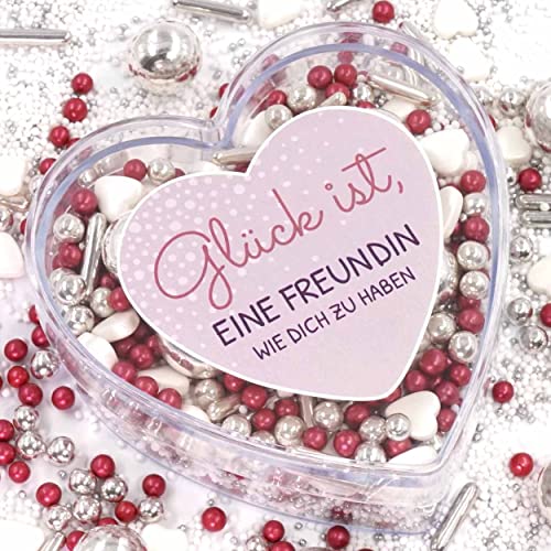 Sissi Geschenkherz weiss silber rot 160g rosa rot von STREUSEL GLÜCK Herz Glück ist Geschenk Mitbringsel Idee Geburtstag beste Freundin Frauen Kollegin Schwester Zuckerstreusel Torte Kuchen Cupcakes von mySprinkles wir streuseln Liebe