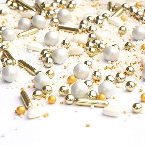 Streusel Cinderella weiss gold Weihnachten 90g Zuckerstreusel von STREUSEL GLÜCK Sprinkles zur Verzierung von Plätzchen Torte Kuchen Cupcakes Muffins oder Deko Silvester von mySprinkles wir streuseln Liebe