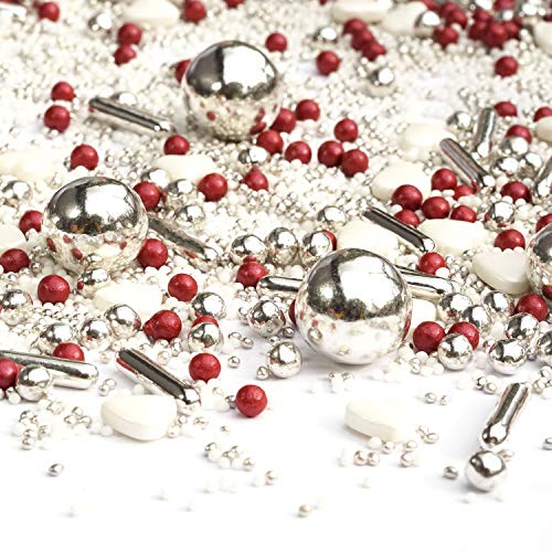 Streusel Sissi weiss silber rot 180g Zuckerstreusel Weihnachten STREUSEL GLÜCK Zucker Streusel zur Verzierung von Plätzchen Torten Kuchen Muffins Cupcakes Deko Silvester Party von mySprinkles wir streuseln Liebe