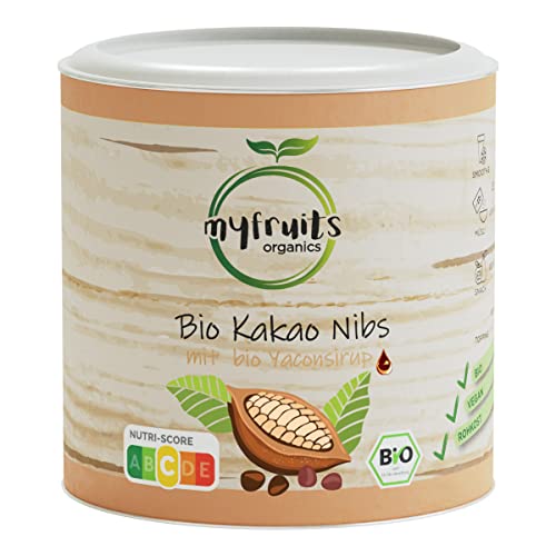 myfruits Bio Kakao Nibs mit Yacon-Sirup - Kakaonibs zum Backen, für Müsli oder Porridge (250g) von myfruits
