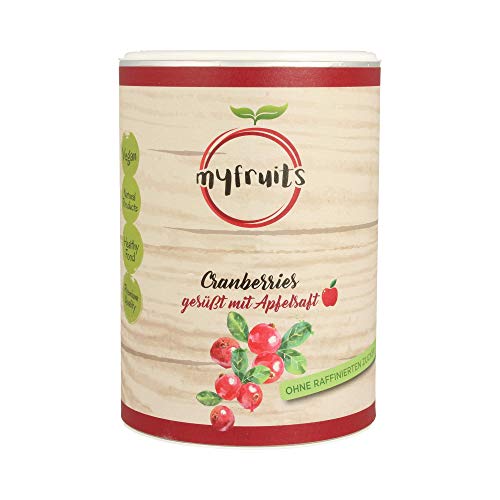 myfruits® Cranberries mit Apfelsaft, getrocknet, ohne raffinierten Zucker. Perfekt für Müsli, Joghurt oder Salate (425g Dose) von myfruits