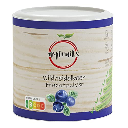 myfruits Wildheidelbeerpulver, gefriergetrocknete gemahlene Blaubeeren, 200g, zu 100% aus Wildheidelbeeren, Fruchtpulver für Smoothie, Shakes & Joghurt von myfruits