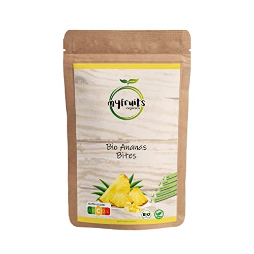 myfruits Bio gefriergetrocknete Ananas, 300g, Trockenfrüchte ohne Zusätze, 100% Ananas in großen Stücken, Gefriergetrocknete Früchte für Müsli oder als Snack von myfruits