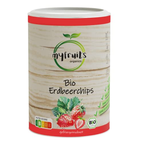 myfruits Bio Erdbeerchips, gefriergetrocknete Erdbeeren, 50g, Fruchtchips, ohne Zusätze, 100% Erdbeeren, für Müsli oder Snack von myfruits