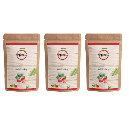 myfruits Erdbeerchips (Erdbeerscheiben), gefriergetrocknet, 600g (3x200g), Fruchtchips ohne Zusätze, getrocknete Erdbeeren, Gefriergetrocknete Früchte und Trockenfrüchte von myfruits