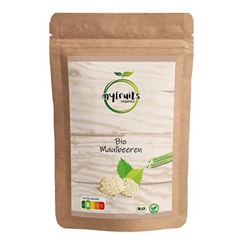 myfruits getrocknete Bio Maulbeeren, 750g, sonnengetrocknet, ohne Zusätze. Aus kontrolliert biologischem Anbau, getrocknete weiße Maulbeeren von myfruits