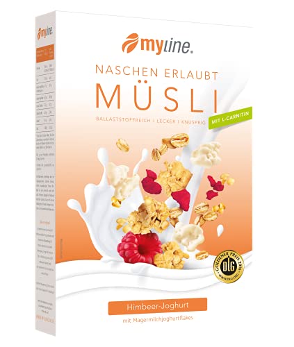 myline Himbeer-Joghurt Müsli – 500g Knuspermüsli mit knusprigen Joghurt-Flakes und fruchtigen Himbeeren, fettarm von myline
